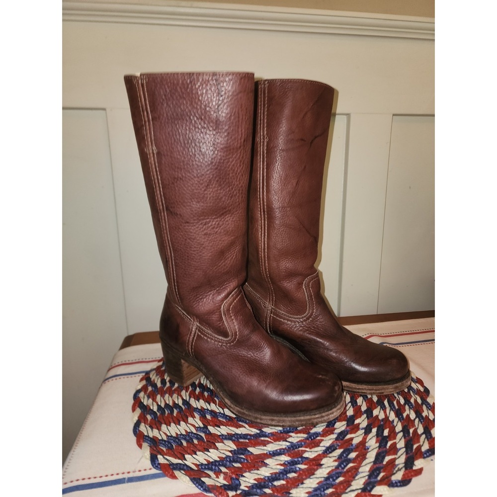 VTG Frye Campus Leather Brown Boots 8M Womens Round Toe Western Made in USA - Picture 2 of 16